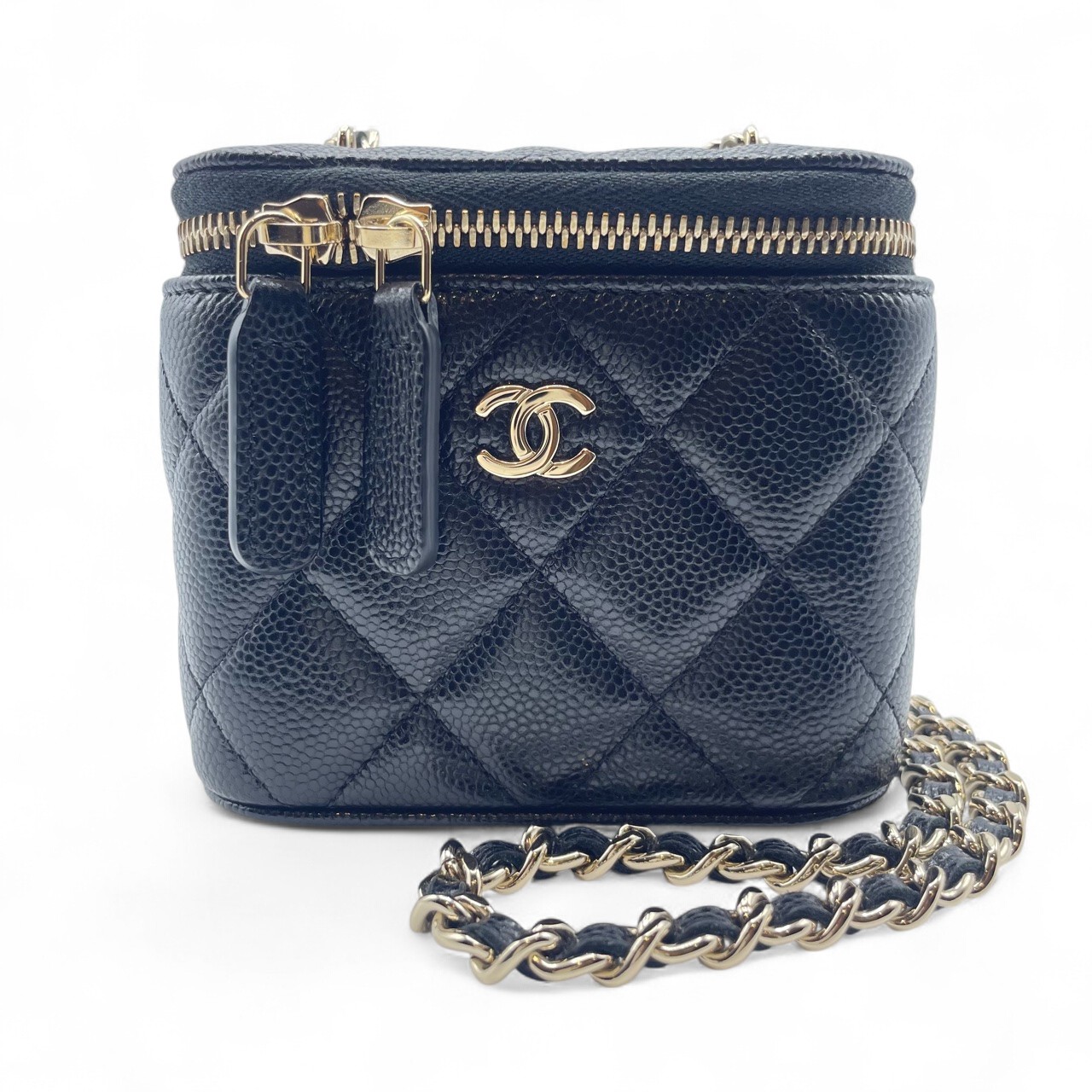 シャネル バニティ 10 ブラック キャビアスキン ゴールド金具