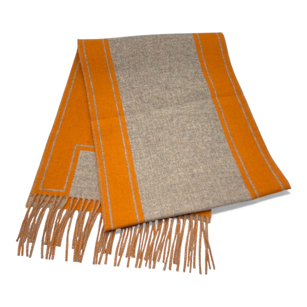 エルメス マフラー クレ・ドゥ・H 30×160 ベージュ・シネ / オレンジ