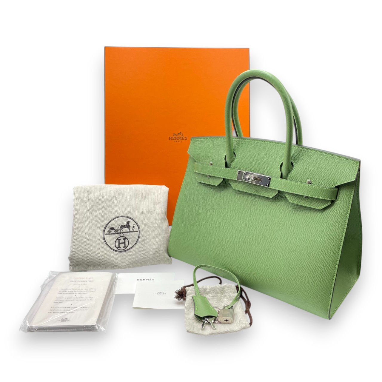 エルメス バーキン 30 セリエ ヴェールクリケット エプソン シルバー