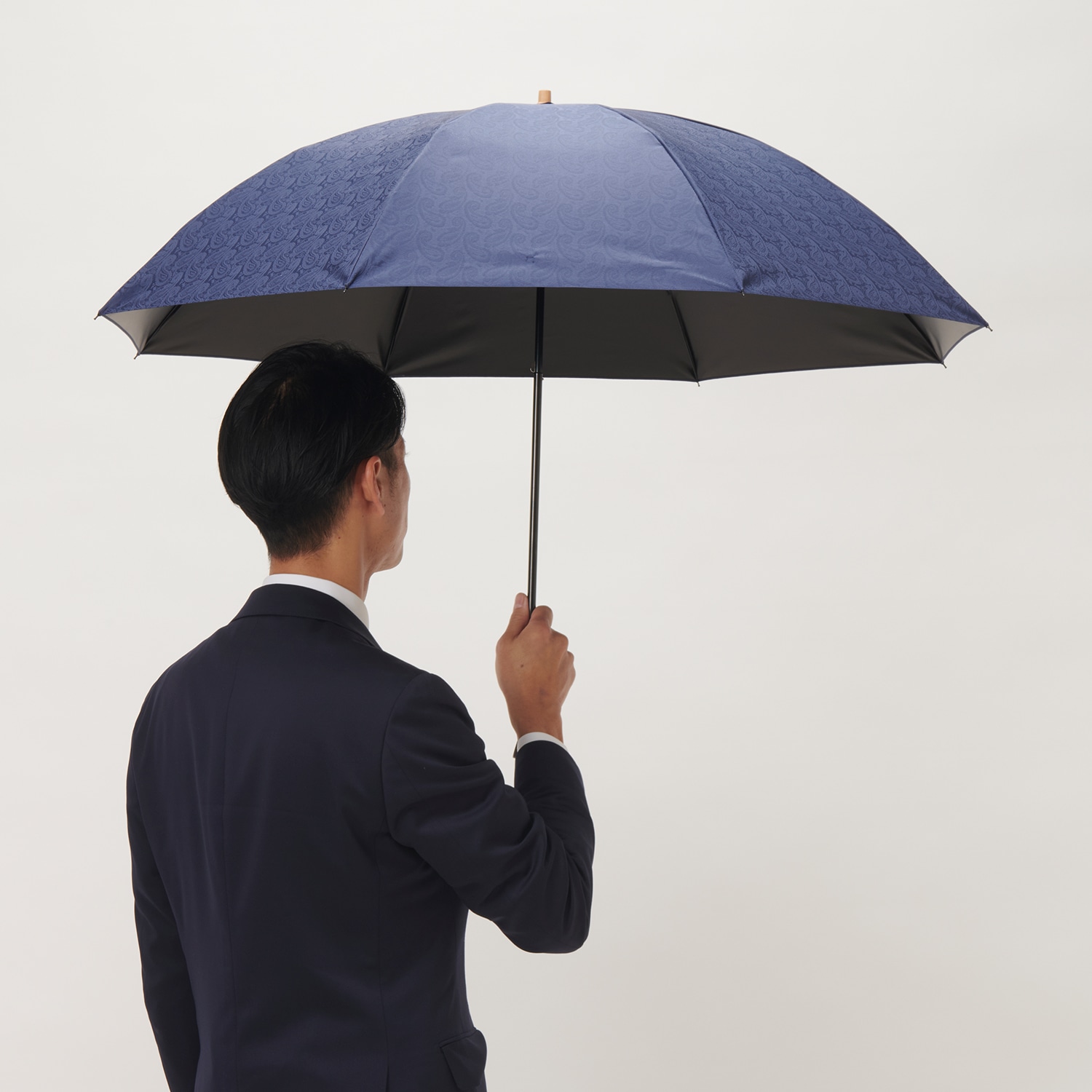 メンズ晴雨兼用傘】一級遮光-ペイズリー-58cm折りたたみ-ネイビー
