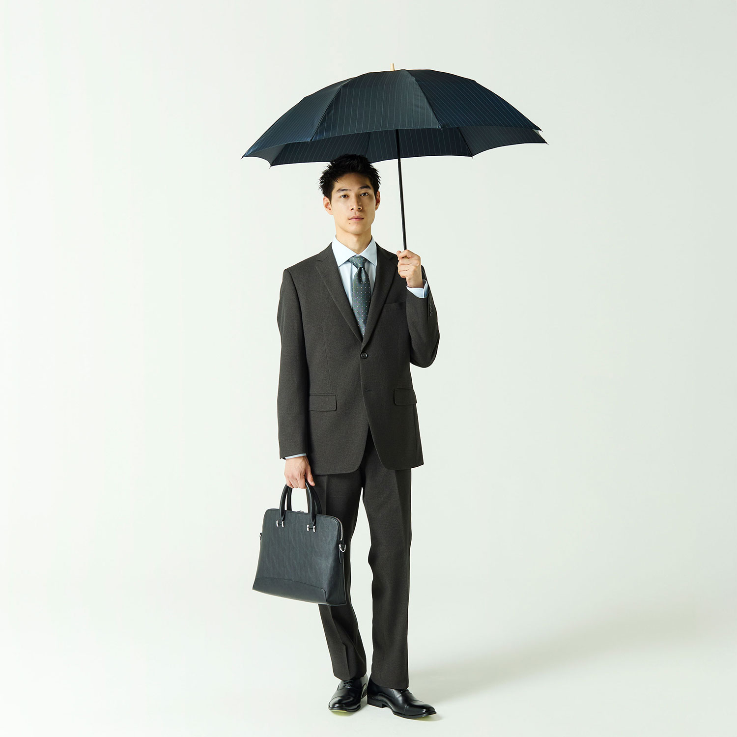 メンズ雨傘】ピンストライプ-折りたたみ-ネイビー｜トンボ洋傘前原光榮