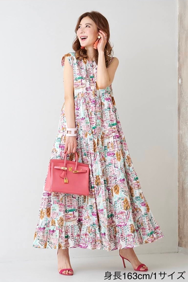 シティプリントティアードワンピース/ピンク | DRESS | OBLI