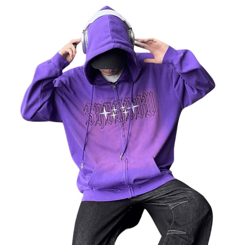 CASH ONLY パーカー パープル BACKSIDE OG ZIP UP HOODED SWEATSHIRT（パーカー）｜XLARGE