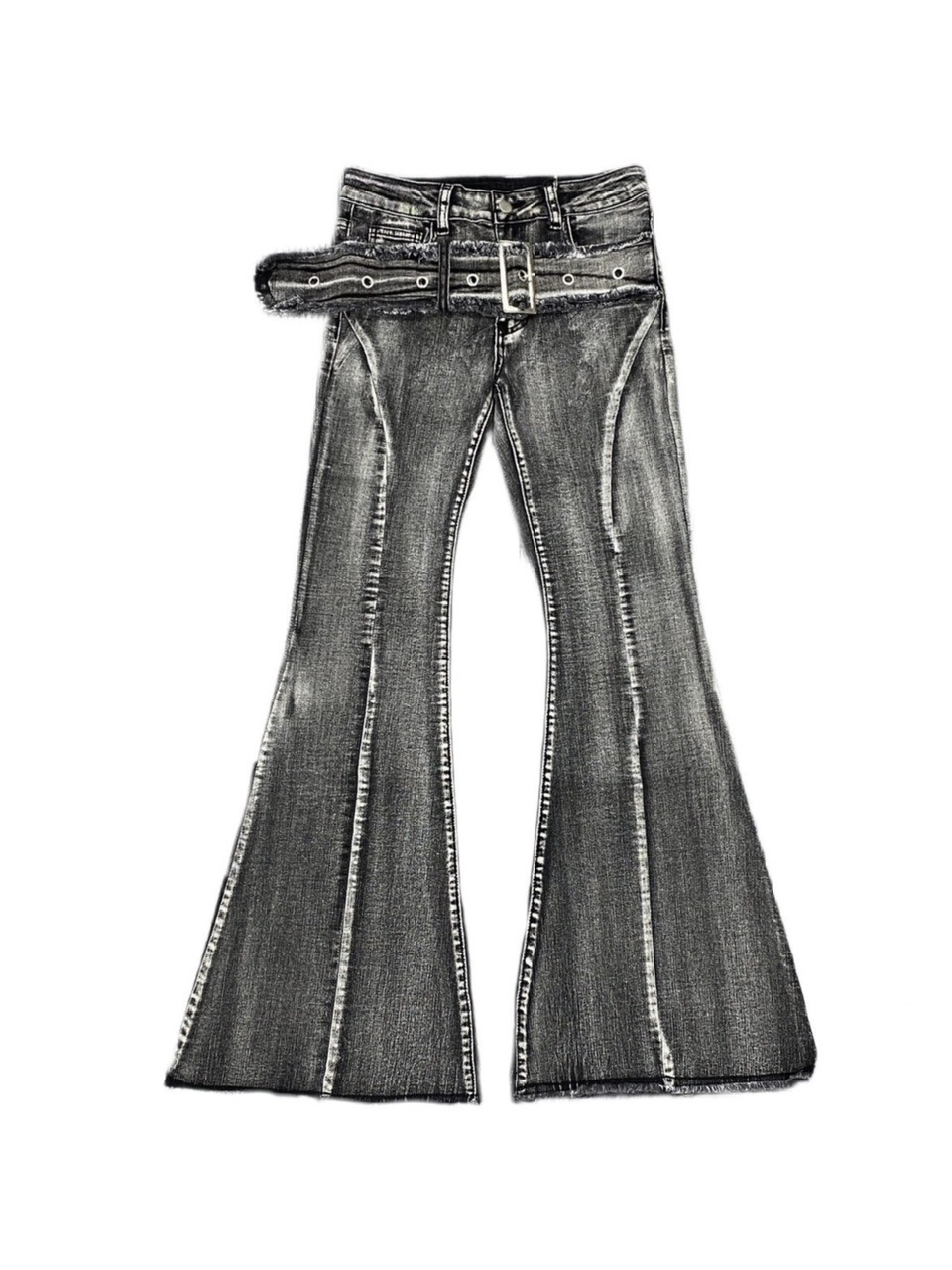 受注制【Never mind the XU】belt flare denim pants 2 (2color) | OUR