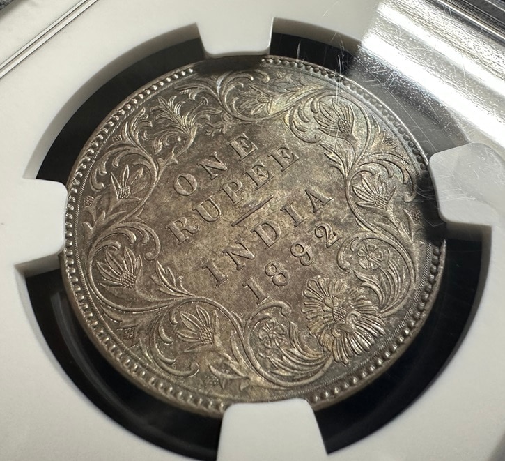 MS64】1892年 英領インド ヴィクトリア女王 1ルピー銀貨 | すべての