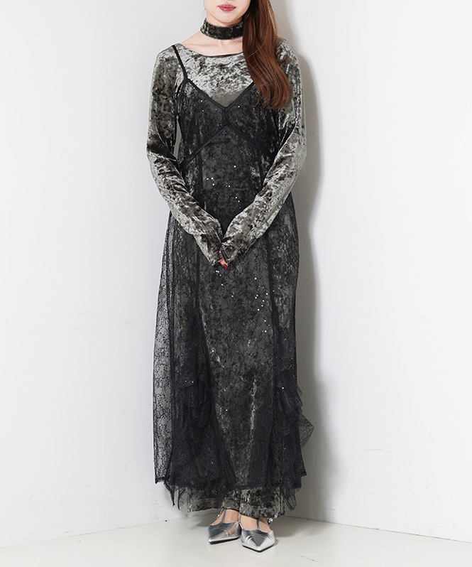 sparkle lace velour dress | ONEPIECE,ドレス | ROOM903 online