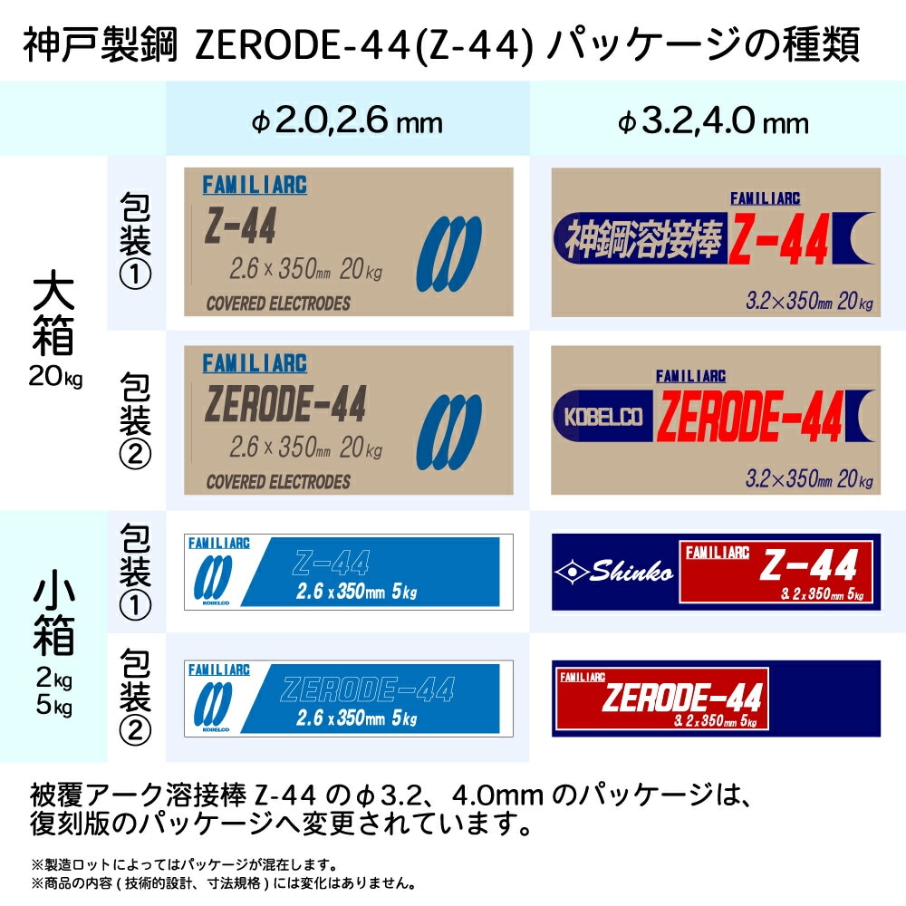 神戸製鋼 ( KOBELCO ) アーク溶接棒 Z-44 ( Z44 ) φ 2.0mm 300mm 大箱