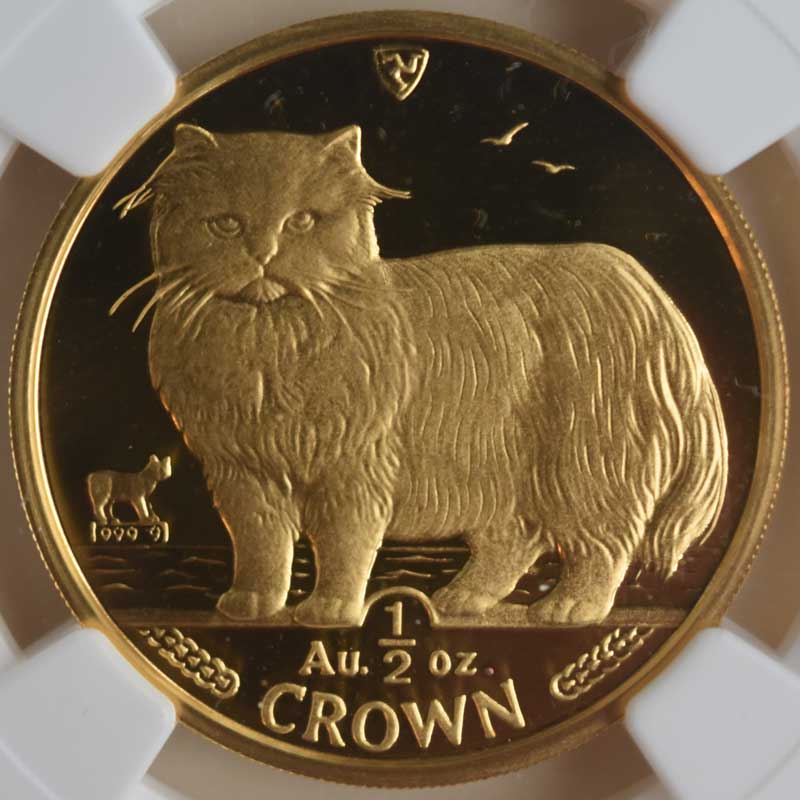 マン島 1989年 キャット プルーフ金貨 ハーフクラウン NGC PF69UC 準