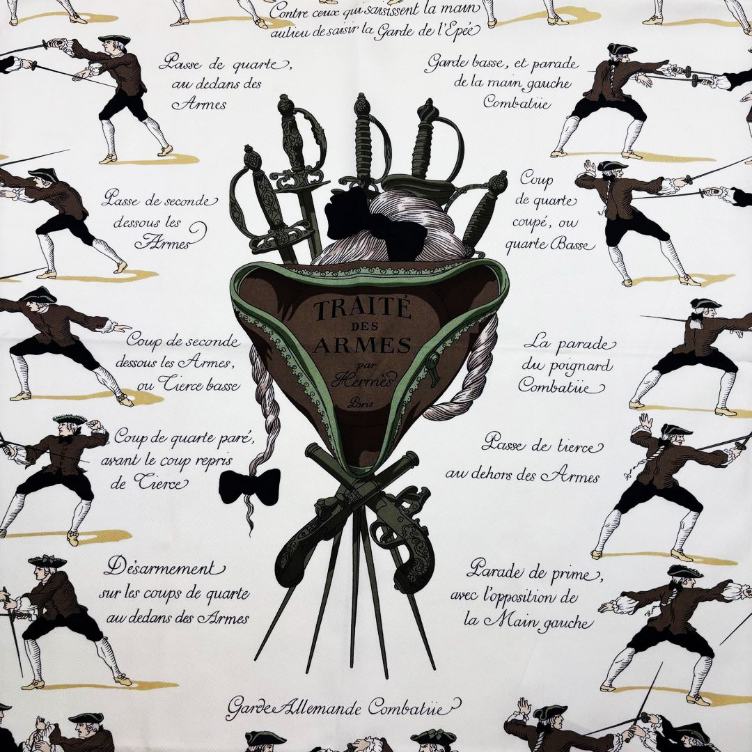 HERMES エルメス スカーフ カレ90 『TRAITE' DE ARMES(フェンシング柄