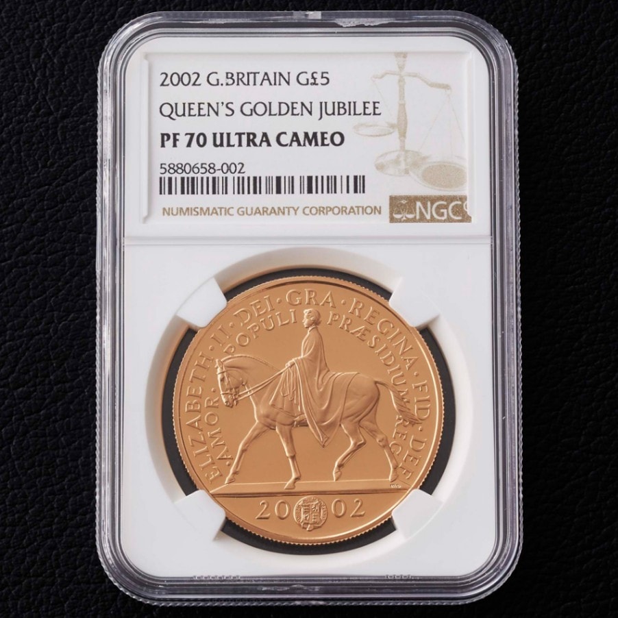 2002年 イギリス 馬上のエリザベス 5ポンド金貨 NGC PF70UCAM | 価格帯