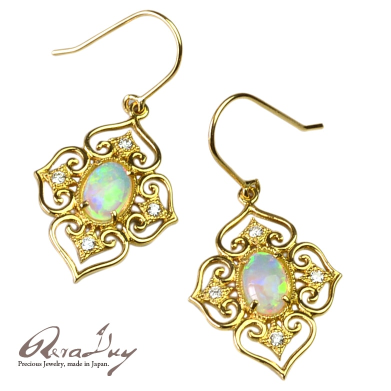 RERALUy)オパール ピアス レディース 女性 アクセサリー K18 k18