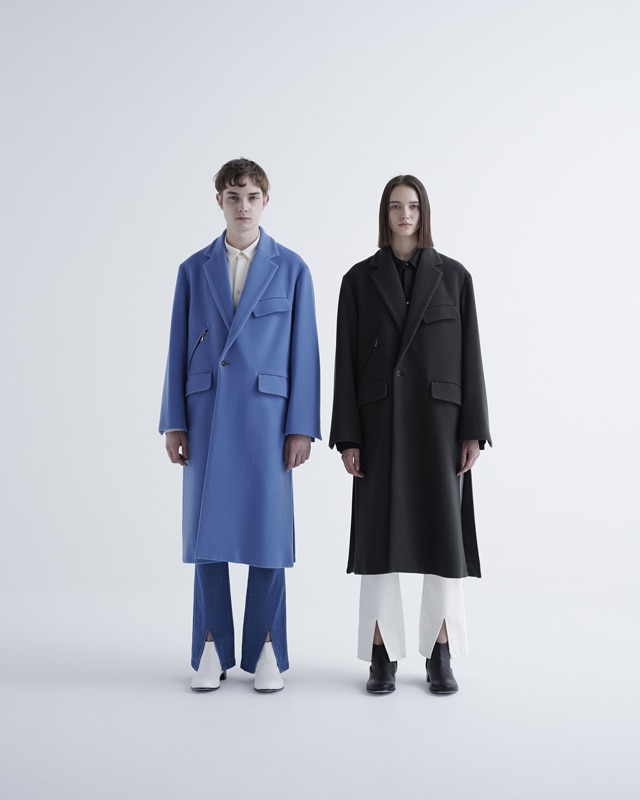 CULLNI クルニ Lamb Wool Melton Chester Long Coat BLACK 22-AW-026