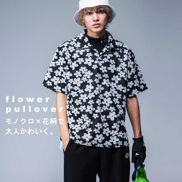 再入荷予定有!ANTIQUA GOLF×STCH 花柄 開襟トップス メンズ 送料無料