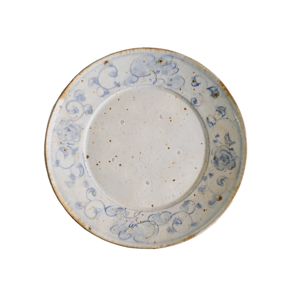 市野吉記 安南手 リム皿 絵付け（花） Φ21.5cm