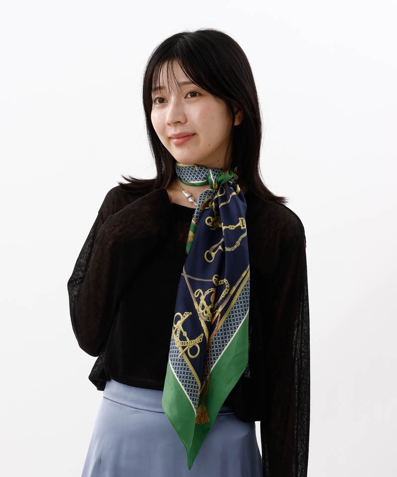 Aquascutum（アクアスキュータム）】シルクプリントセミスカーフ(WASH