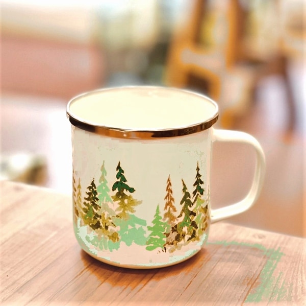 琺瑯 ホーロー／マグカップ【フォレスト柄】ツリーモチーフ Φ8.6cm
