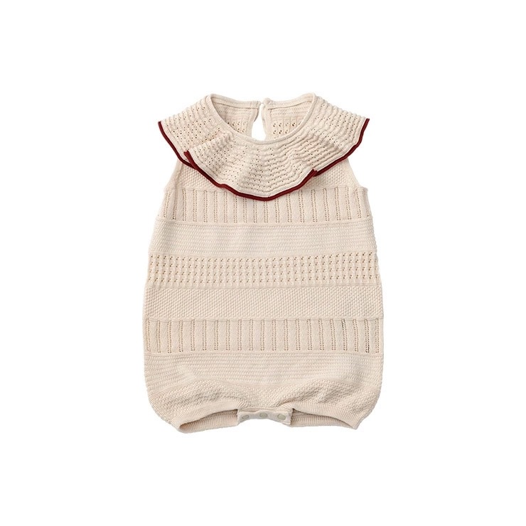 MARLMARL マールマール ニットフリルロンパース (70-80cm) / ベニ