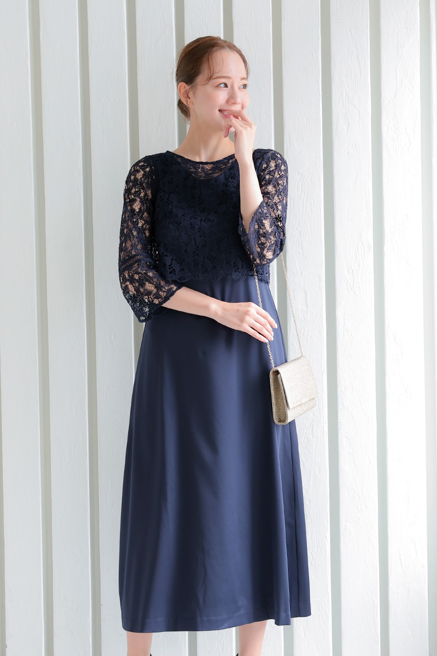 ボレロセット2WAY Aラインドレス ネイビー｜結婚式のパーティードレス