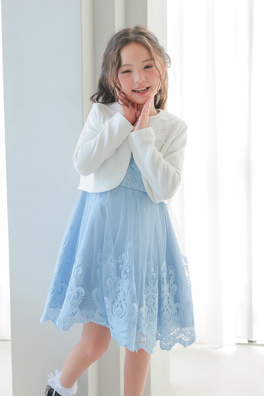 Kids レースフレアパーティードレス ライトブルー 11歳｜結婚式の