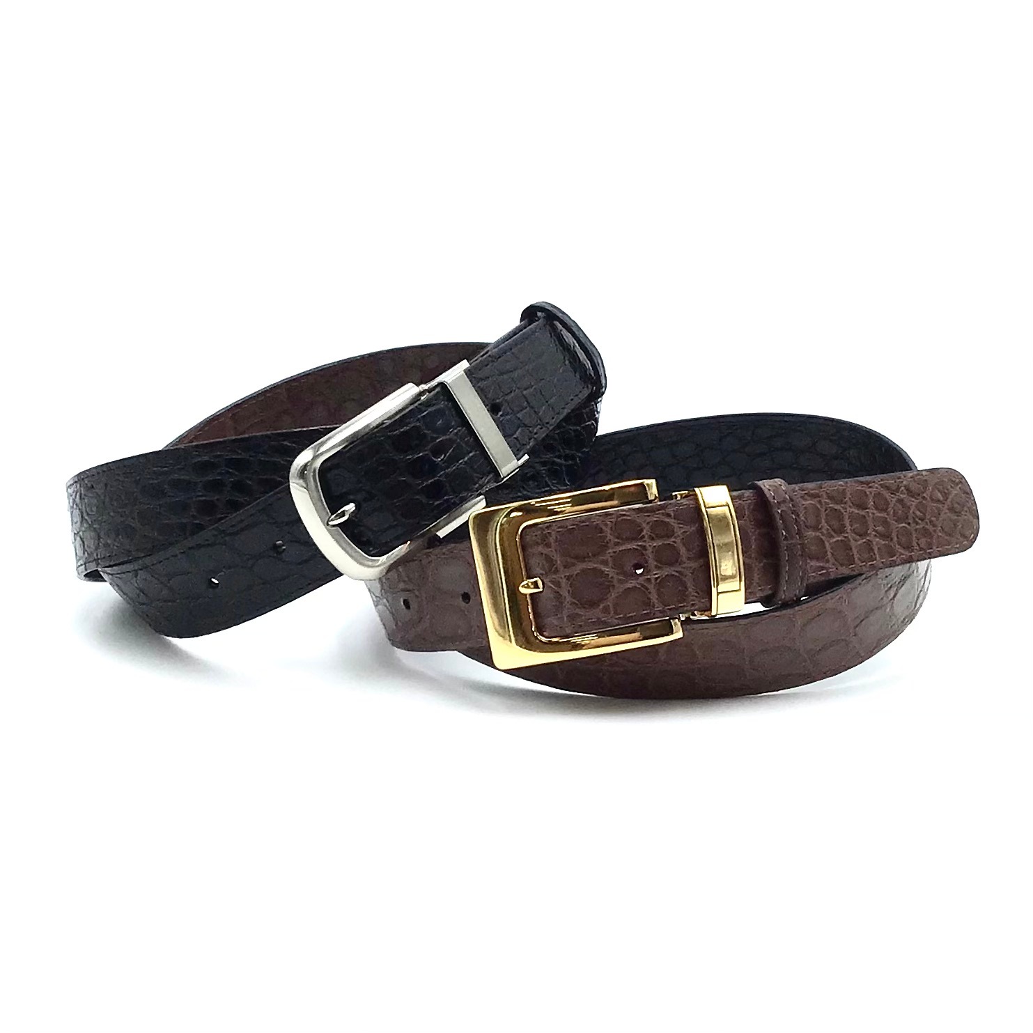 クロコダイル メンズベルト リバーシブルBlack/Brown（バックル