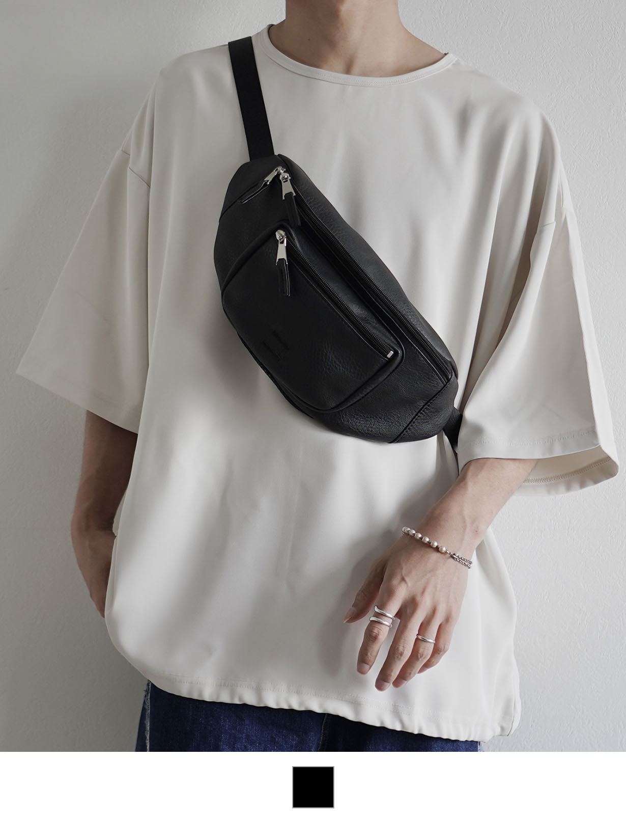 Rename フェイクレザー 刺繍デザイン ウエストバッグ ボディバッグ