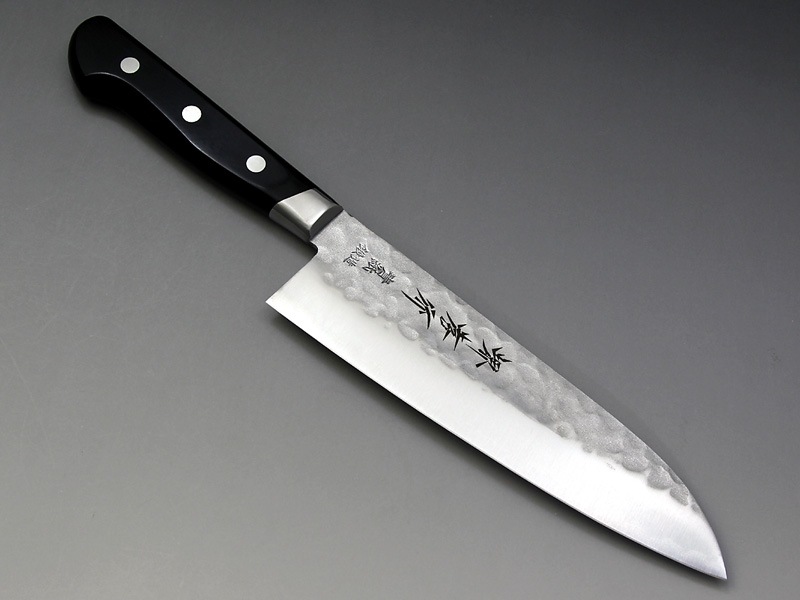 堺孝行 青紙本割込鍛造鎚目 三徳包丁 ツバ付