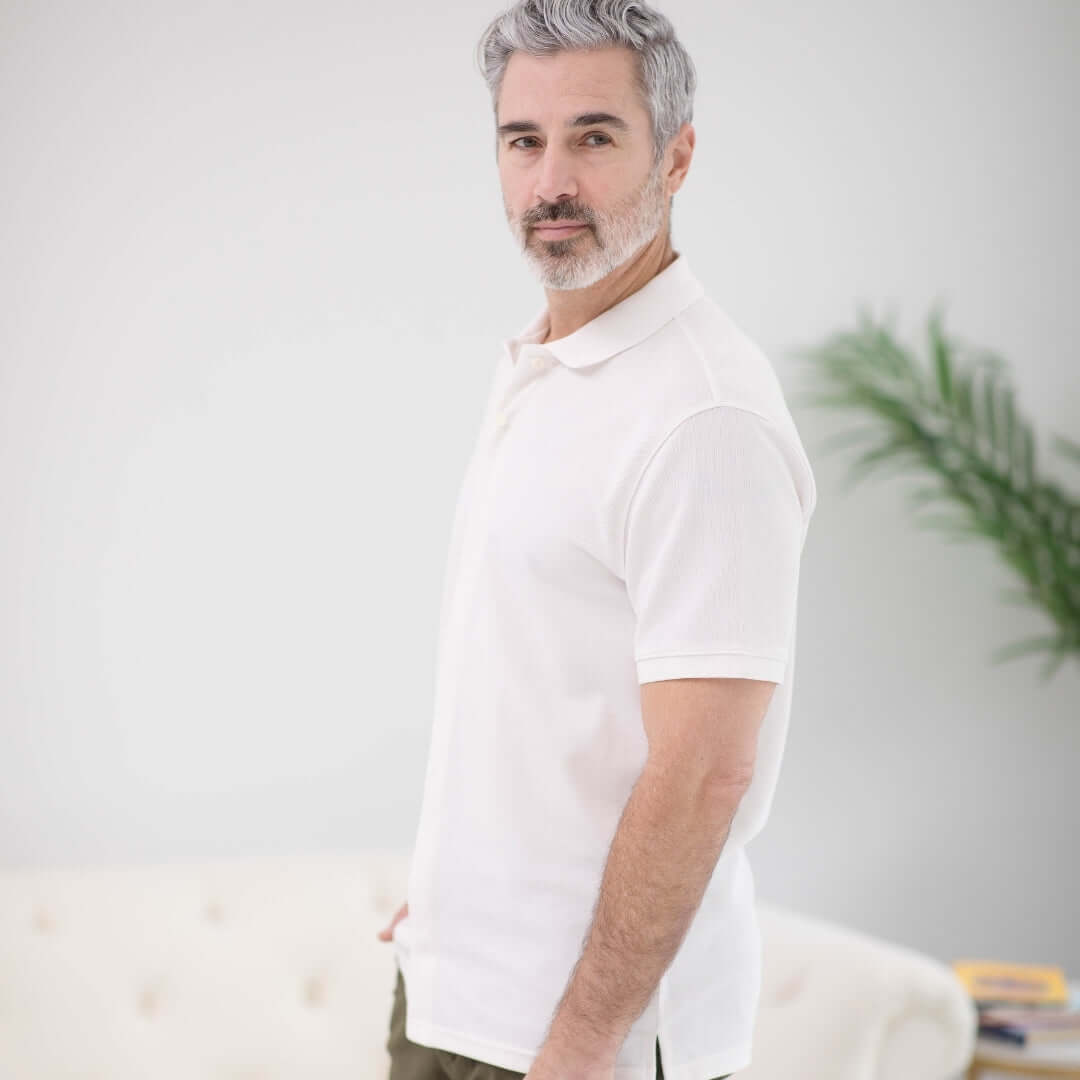 White Pique Knit Polo with Magnetic Closures