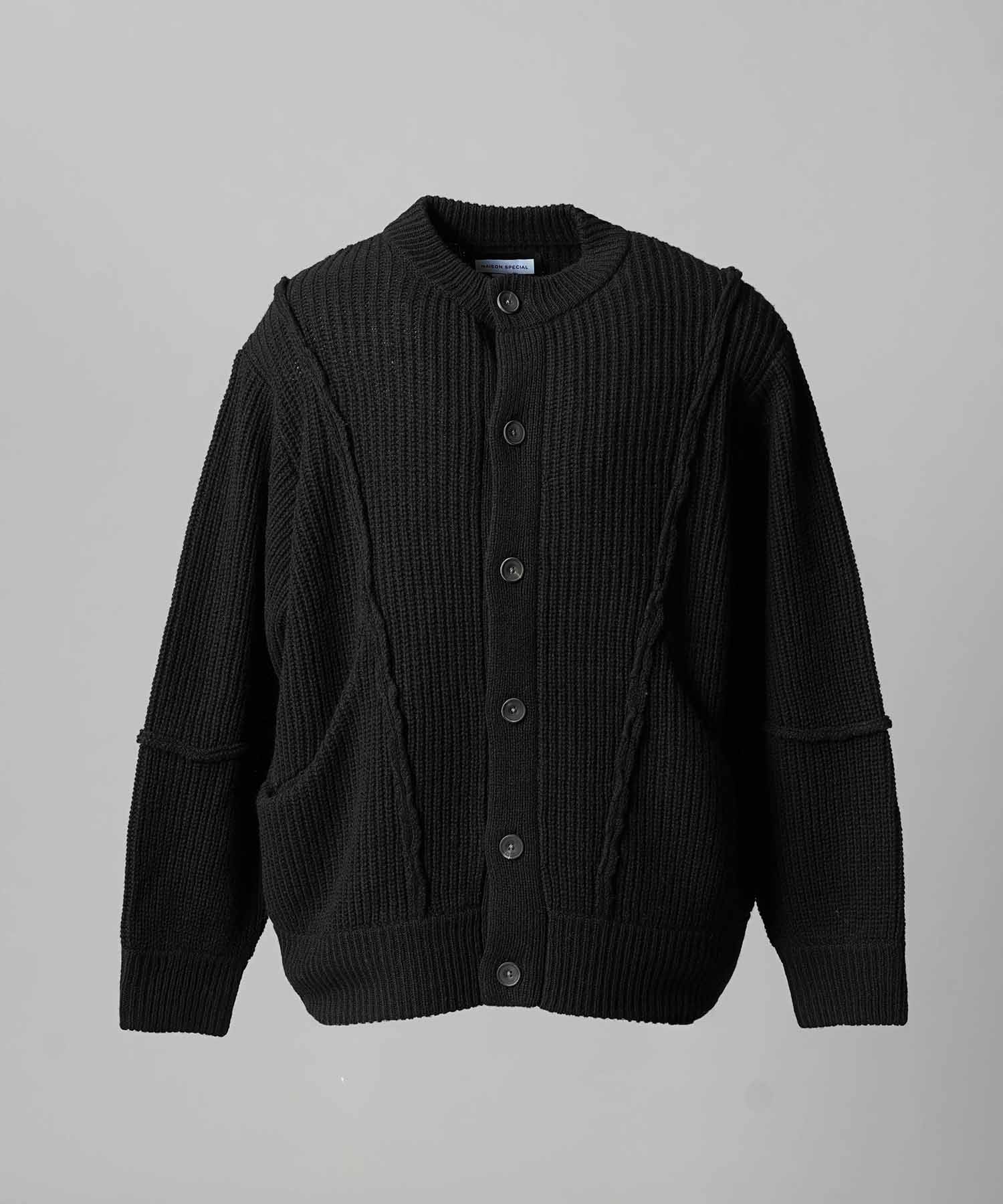 3 colors Wool Nylon Prime-Over Crew Neck Knit Cardigan