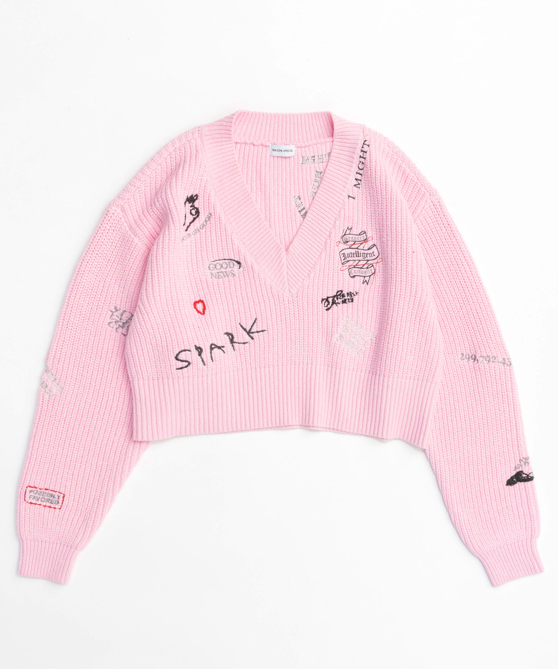 SALE】V-neck Embroidery Knitwear