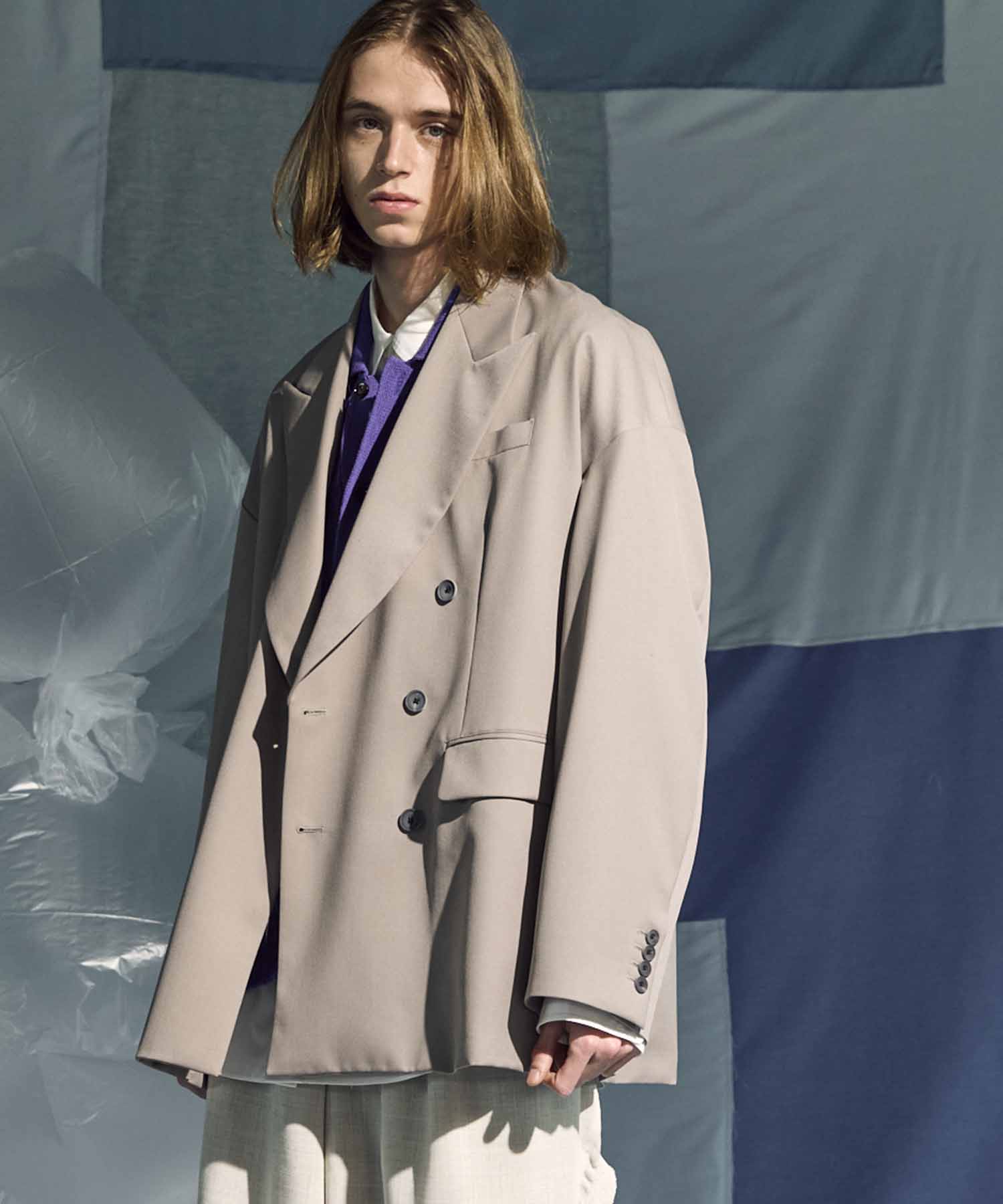 Wool Mix Smooth Prime-Over Peaked Lapel Double Tailored Jacket