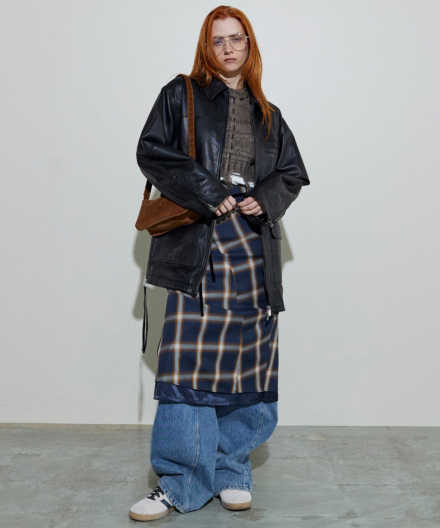 SALE】Checkered Bias Seam Midi Skirt