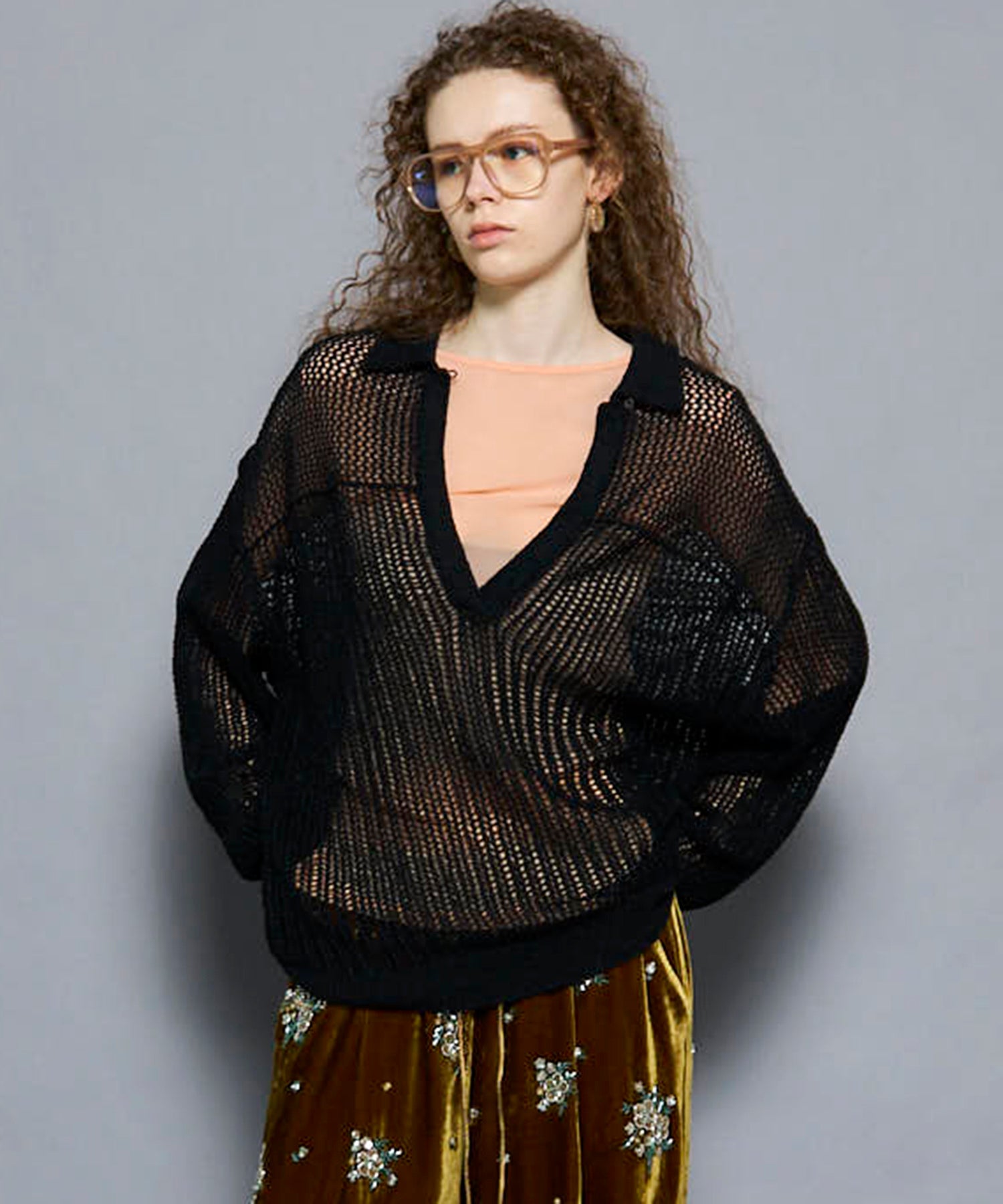 SALE】Boucle Mesh Knit Pullover