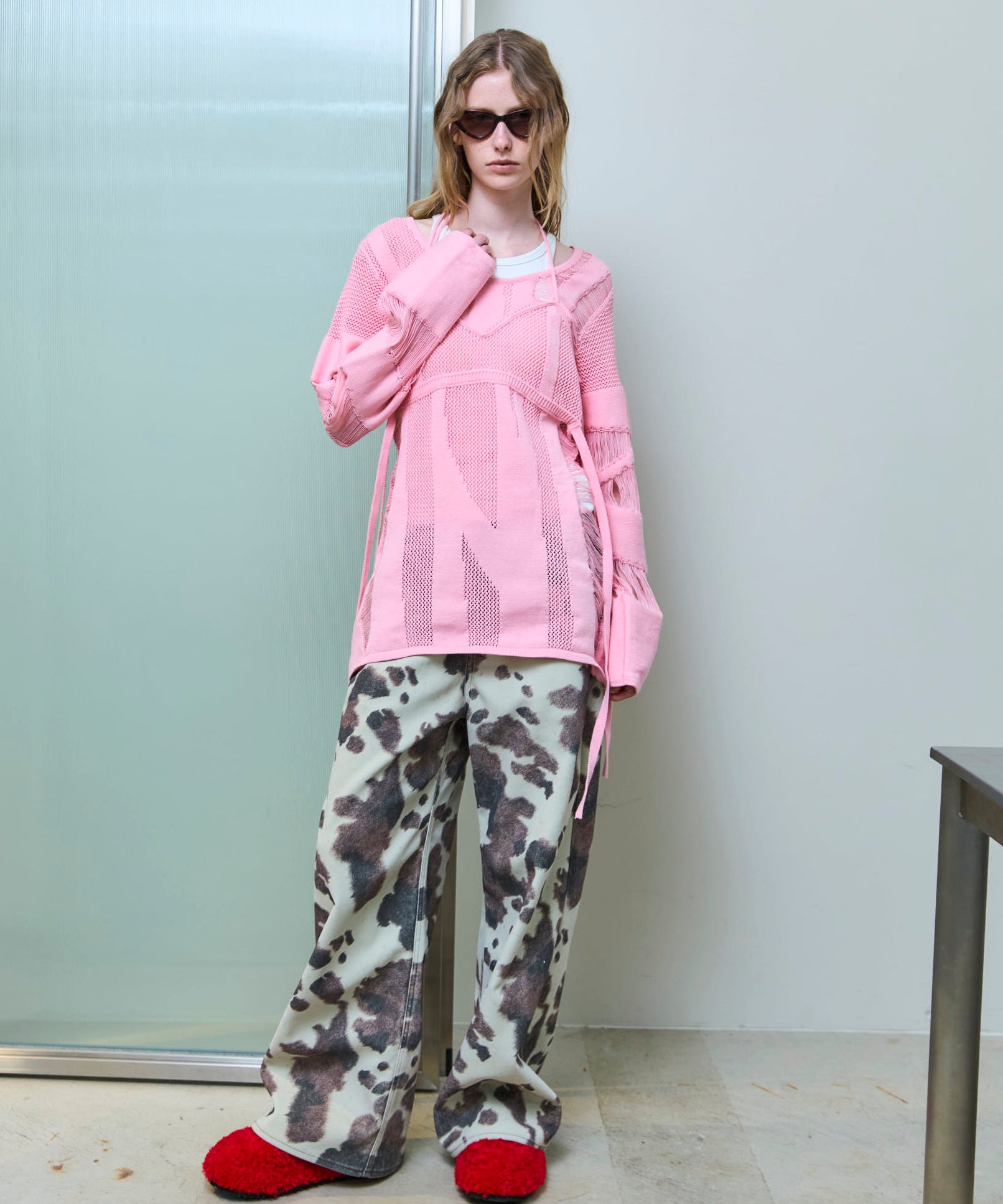SALE】Vegan Leather Cow Printed Pants