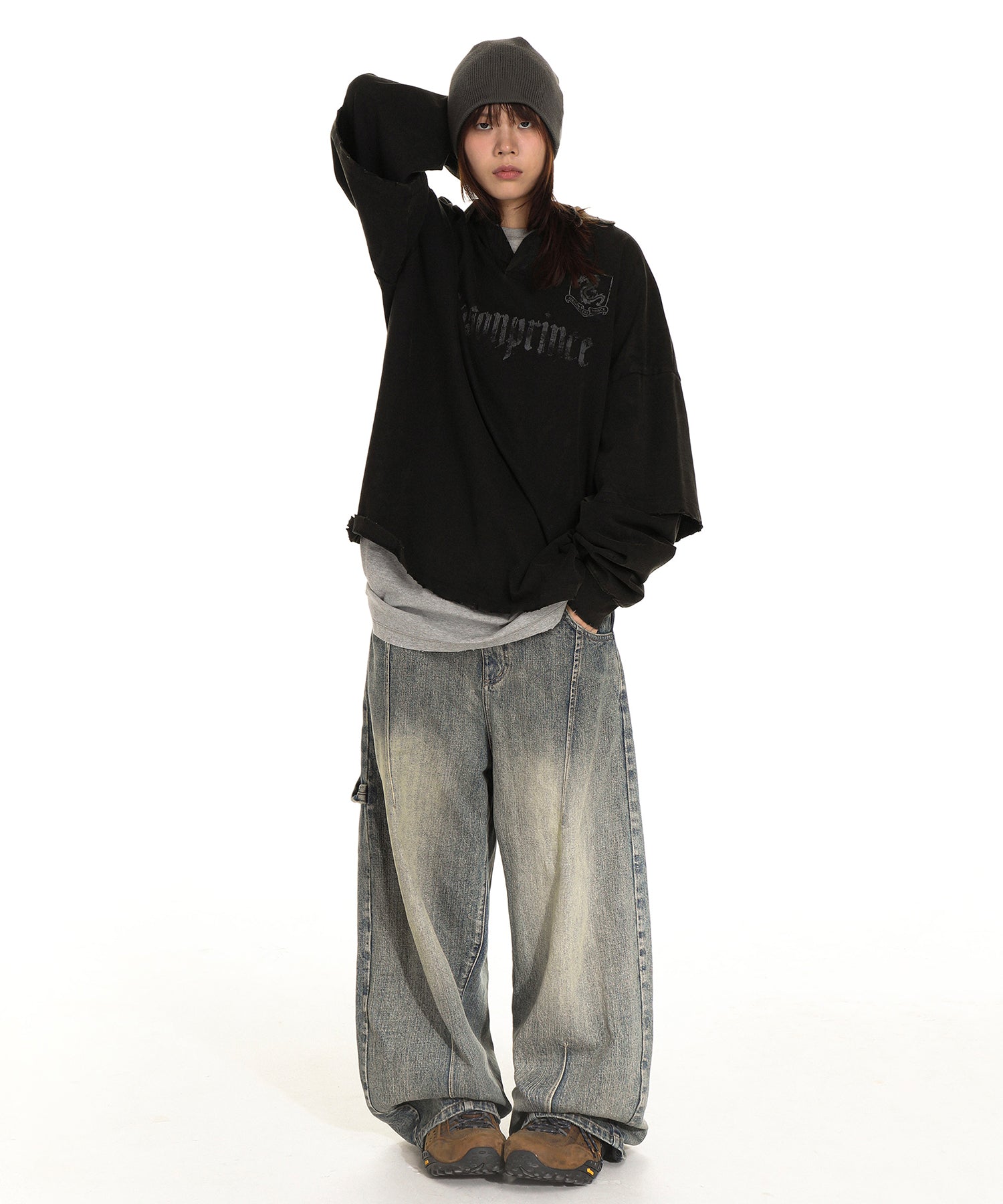 Oversized sleeve change long sleeve polo shirt PL3016