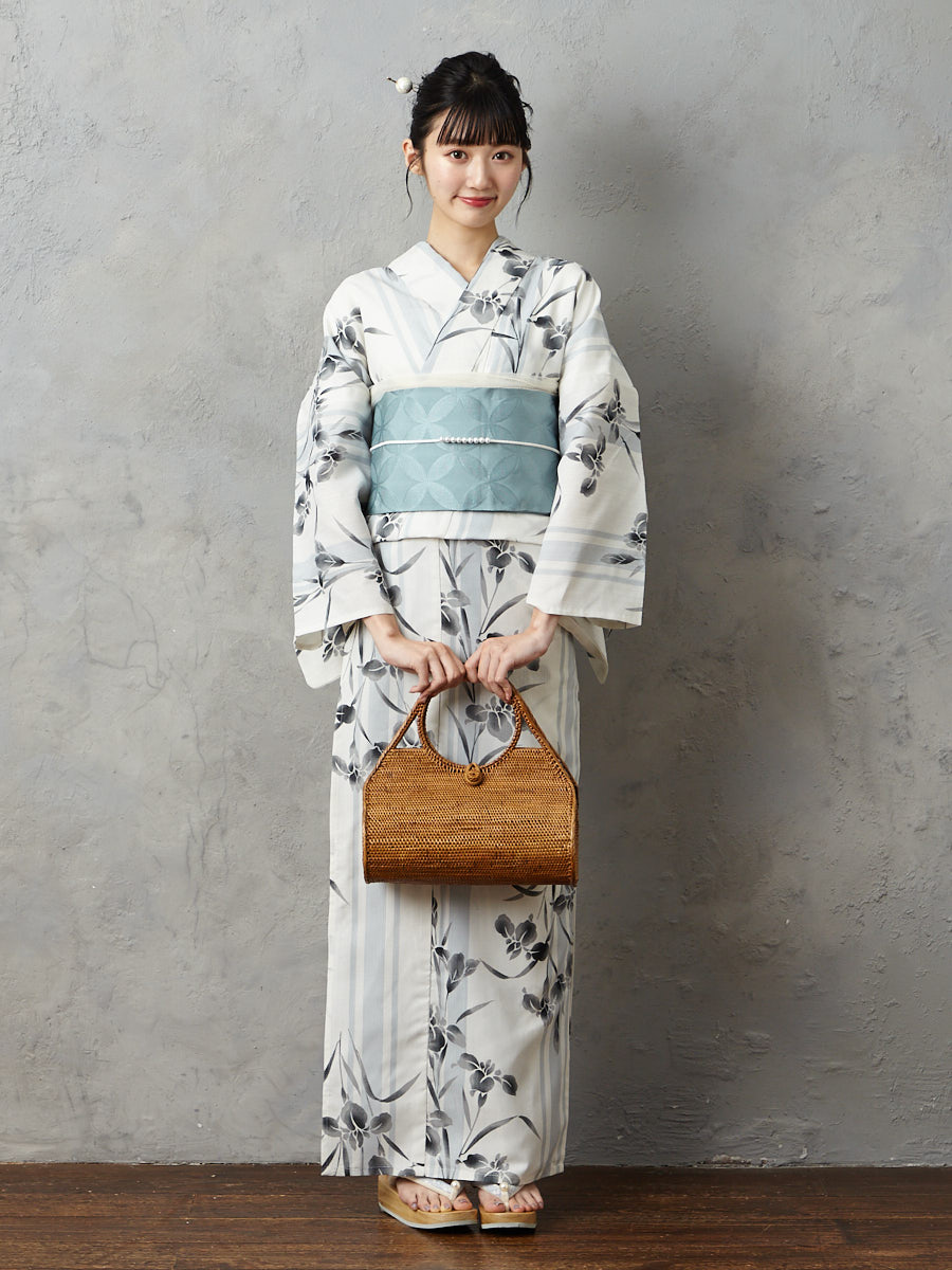 浴衣単品「 NaturalFurifu あやめストライプ 」(FREE オフホワイト