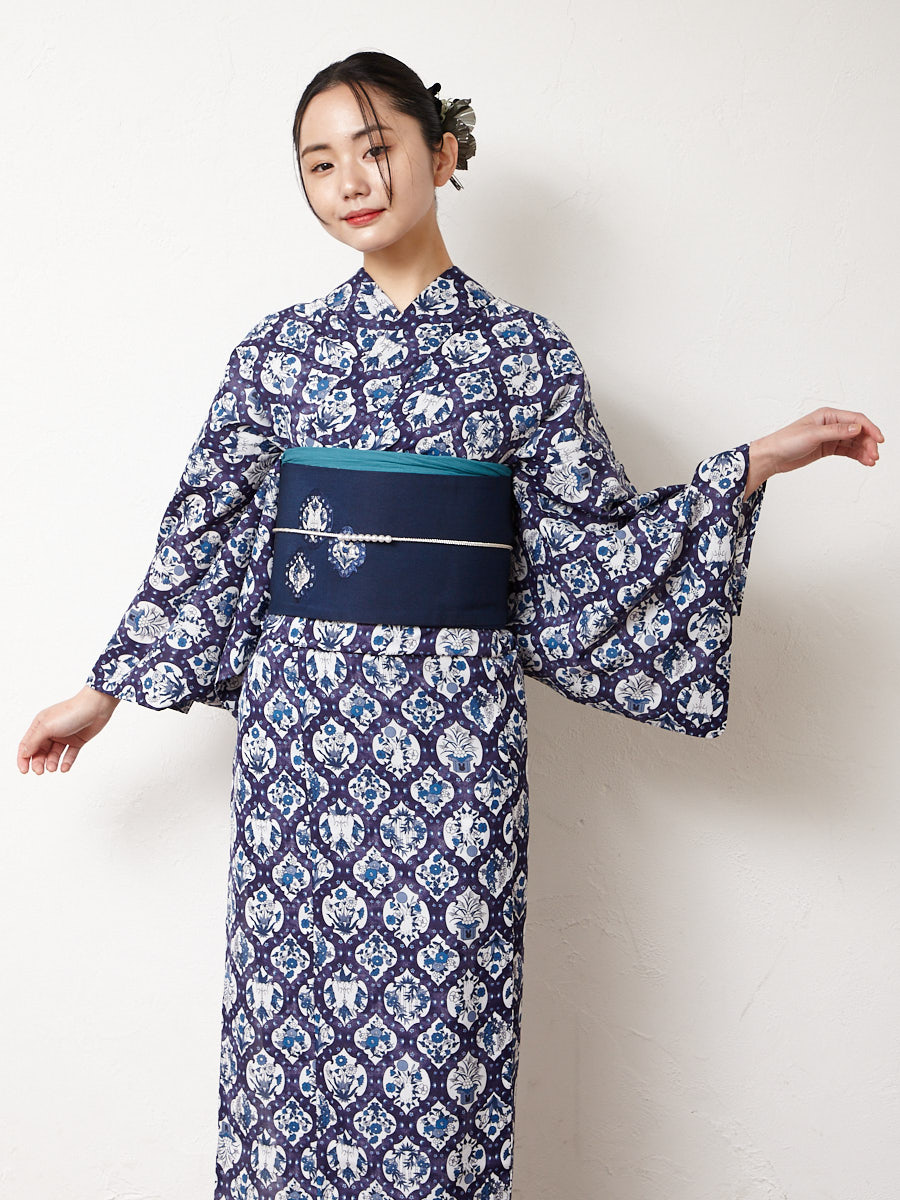 残りわずか】浴衣単品「月見うさぎ」(FREE ネイビー): ふりふ ｜ミマツ