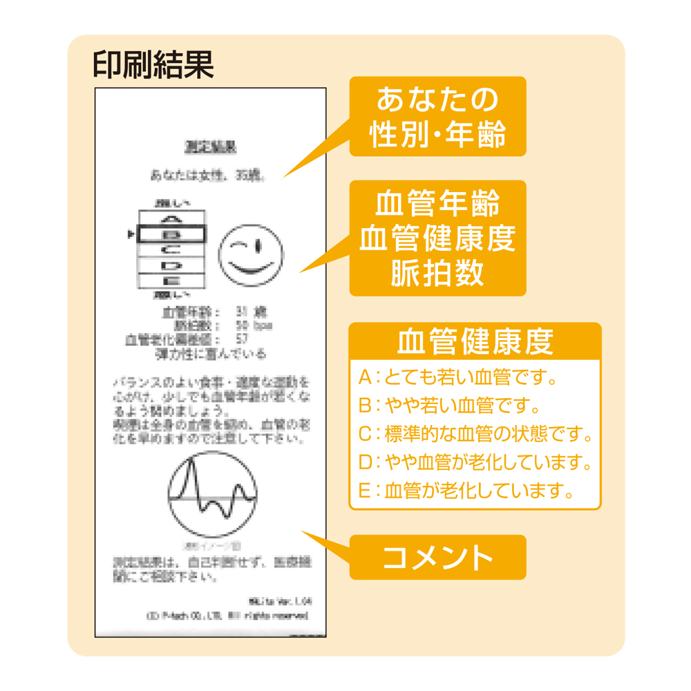 血管年齢の測定器｜約60秒で結果を印刷