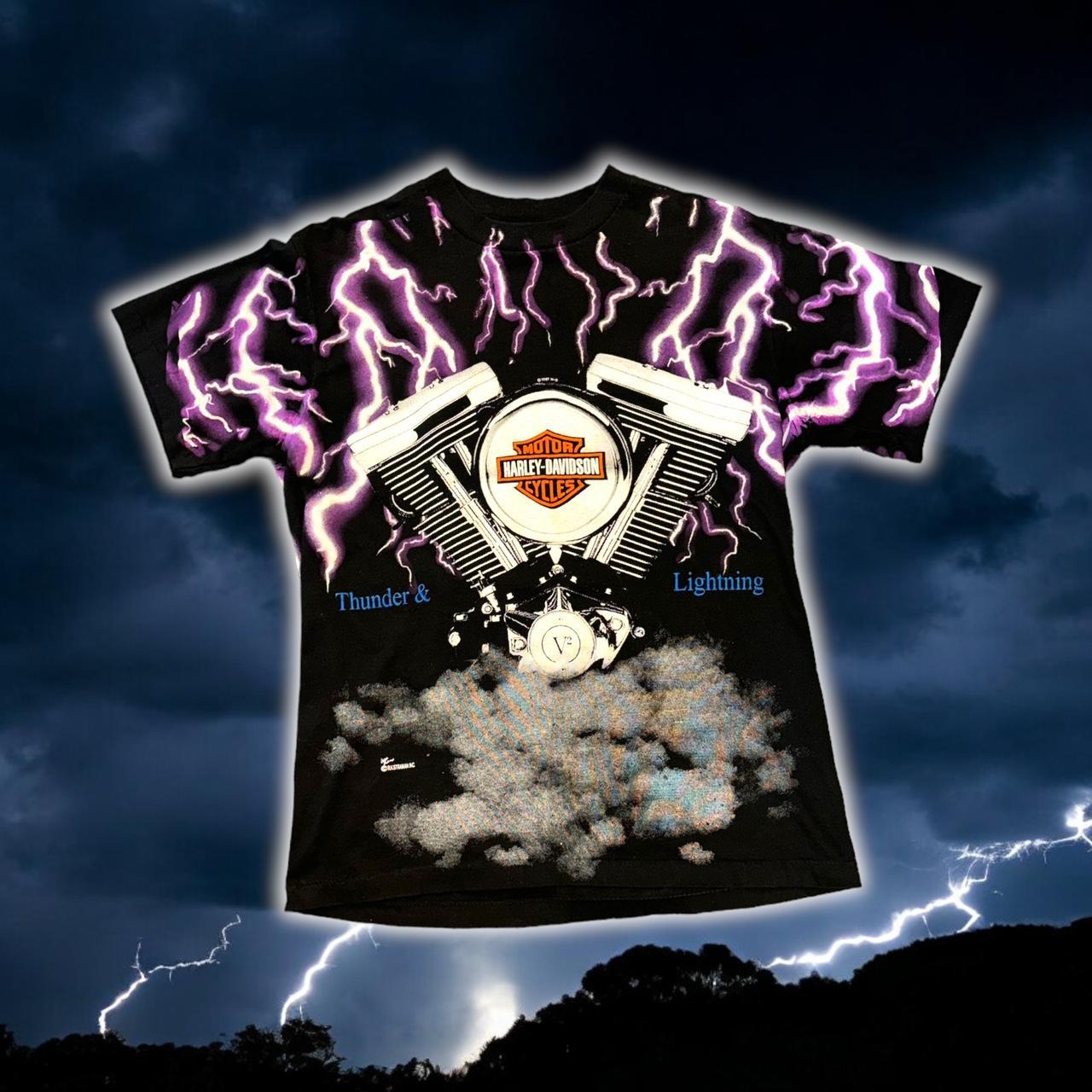 1987 Harley Davidson Thunder & Lightning AOP Single | Depop