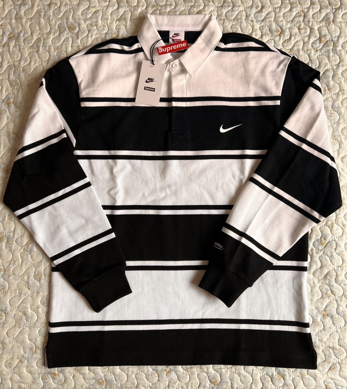 Nike × Supreme M Supreme x Nike Stripe Rugby polo Tshirt black