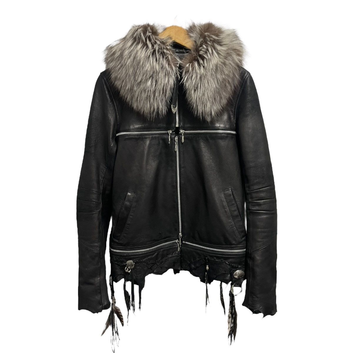 14th Addiction 14th addiction fox fur crosszip leather jacket