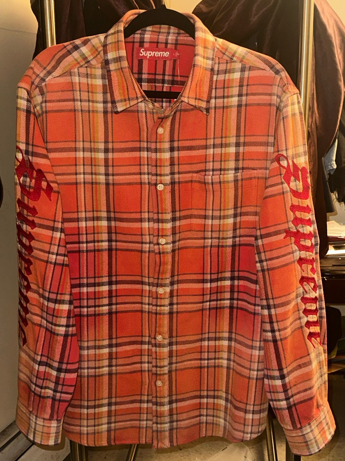 Supreme Supreme Old English Flannel shirt “orange” | Grailed