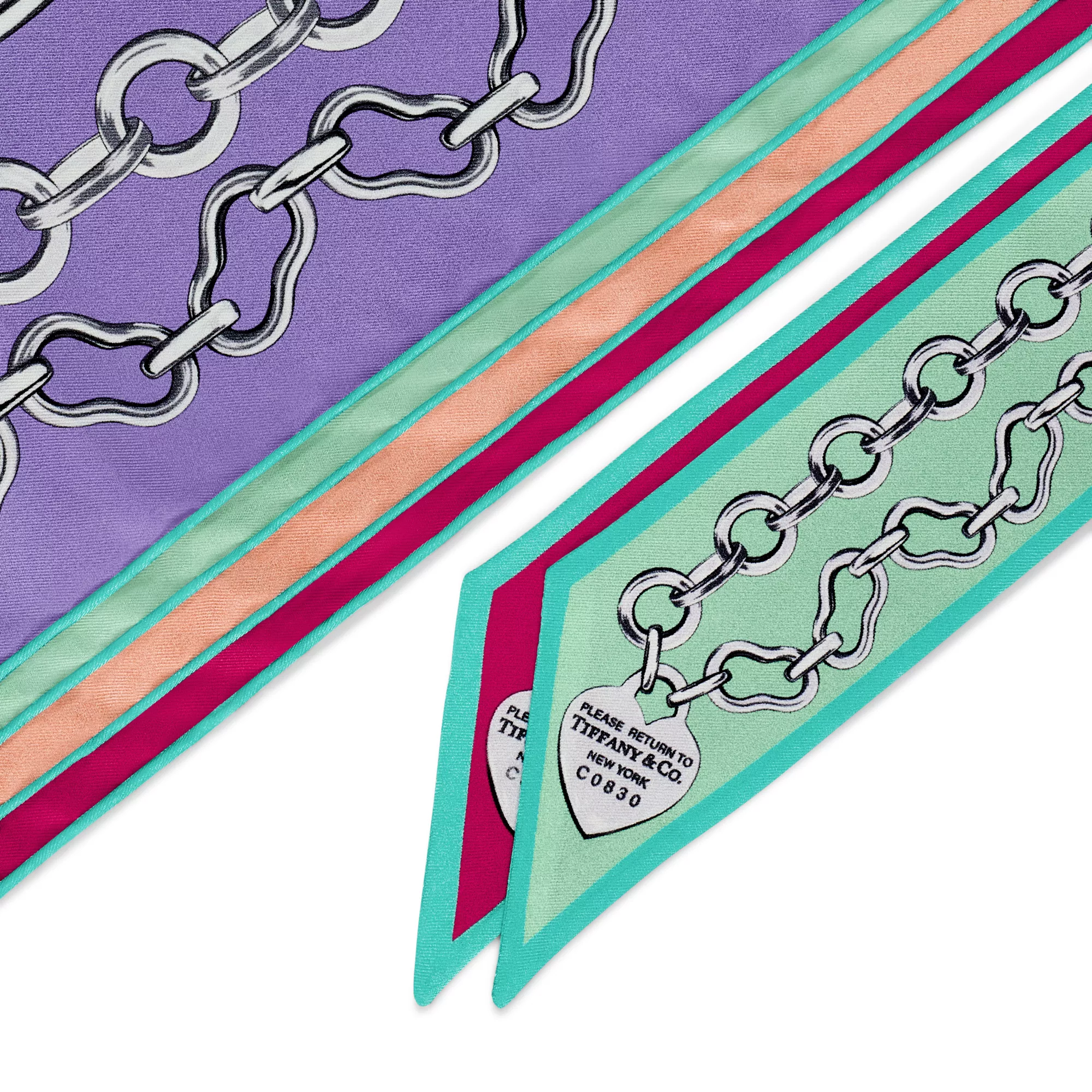 Return to Tiffany™:Chains Ribbon Scarf in Fuchsia and Peach Silk