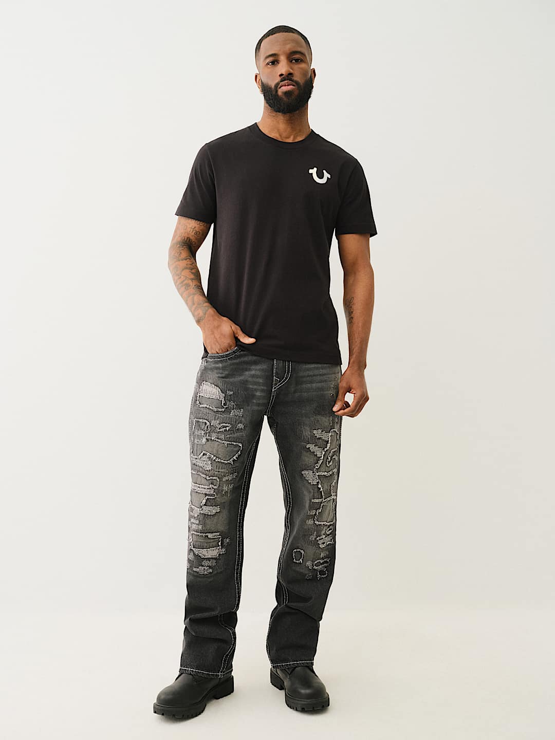 BILLY DISTRESSED BIG T FLAP BOOTCUT JEAN