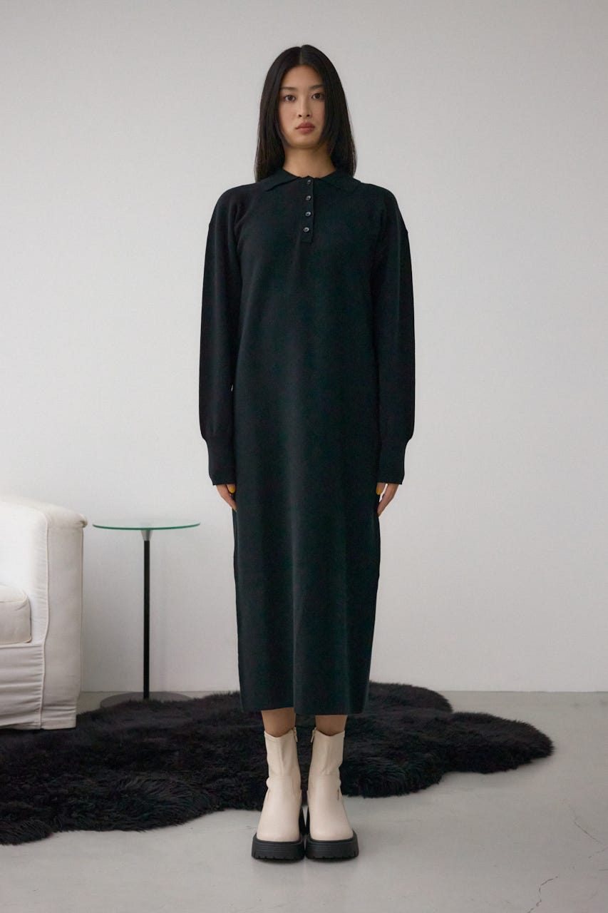 AZUL BY MOUSSY | 格上げ ポロカラーニットワンピース (ワンピース