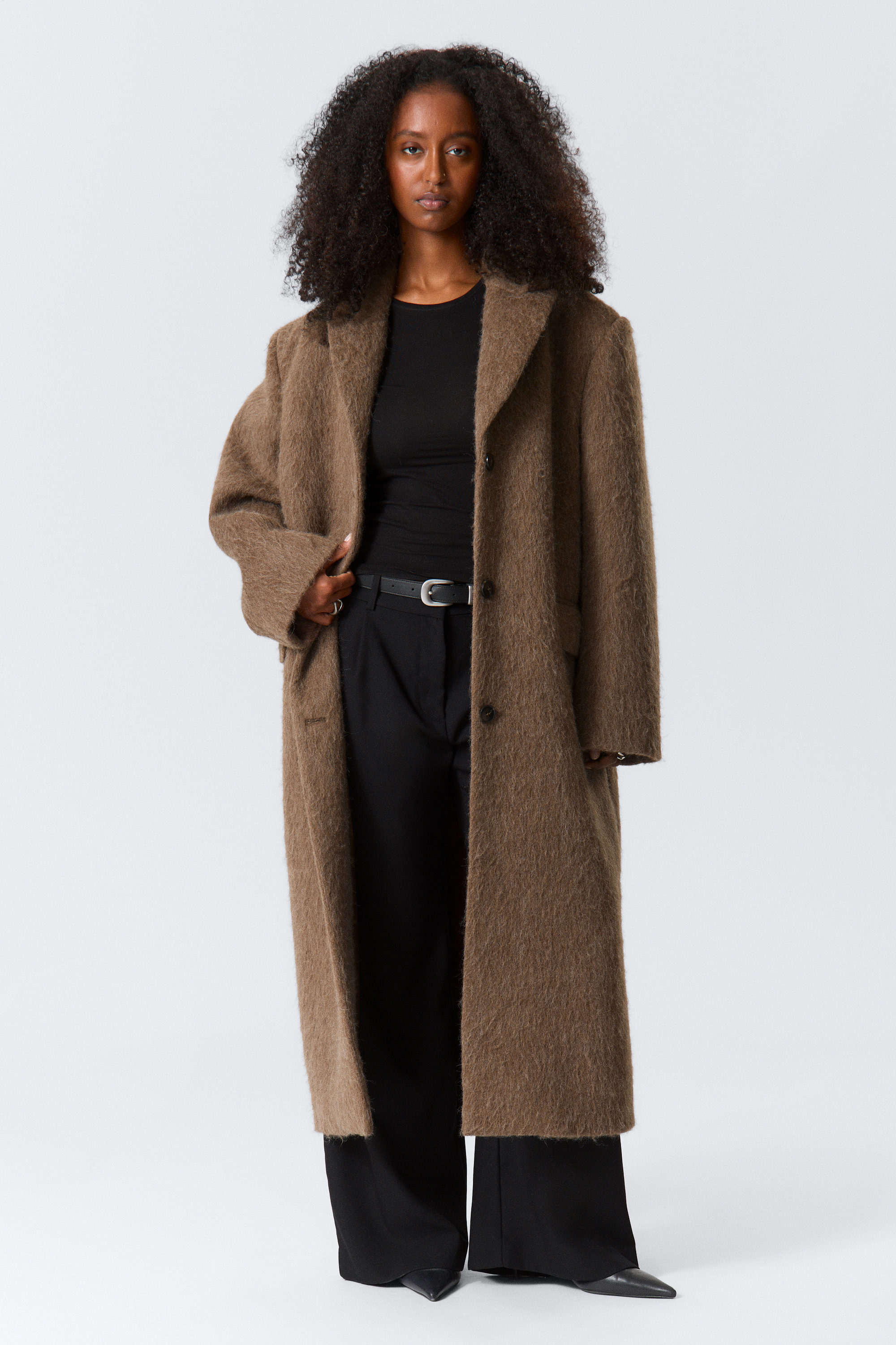 oversized double-breasted canvas trench coat - Dark Mole | Weekday EU