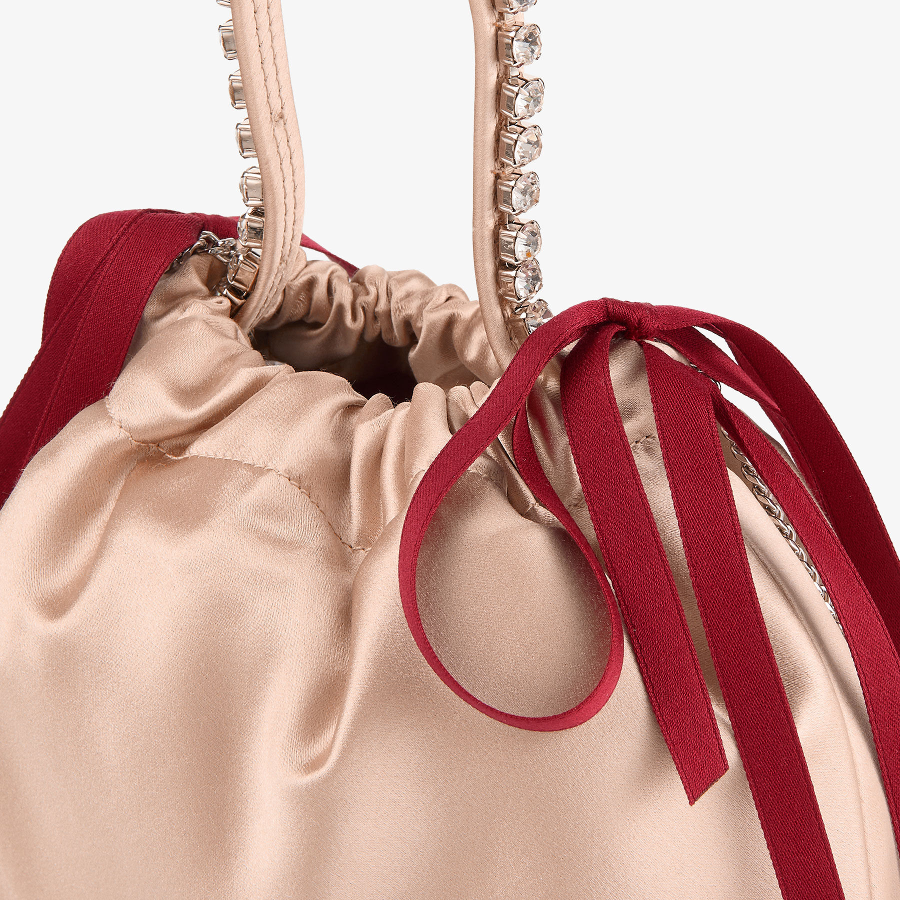 Drawstring Mini Top Handle | Macaron and Ruby Red Satin Mini