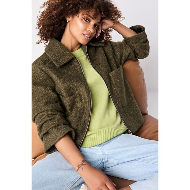 Women's NEXT Olive Green Zip-Through Short Textured Jacket
