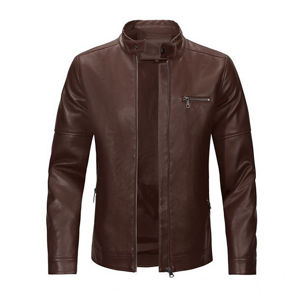 Men's Stand Collar Zipper Faux Leather Motorcycle Jacket