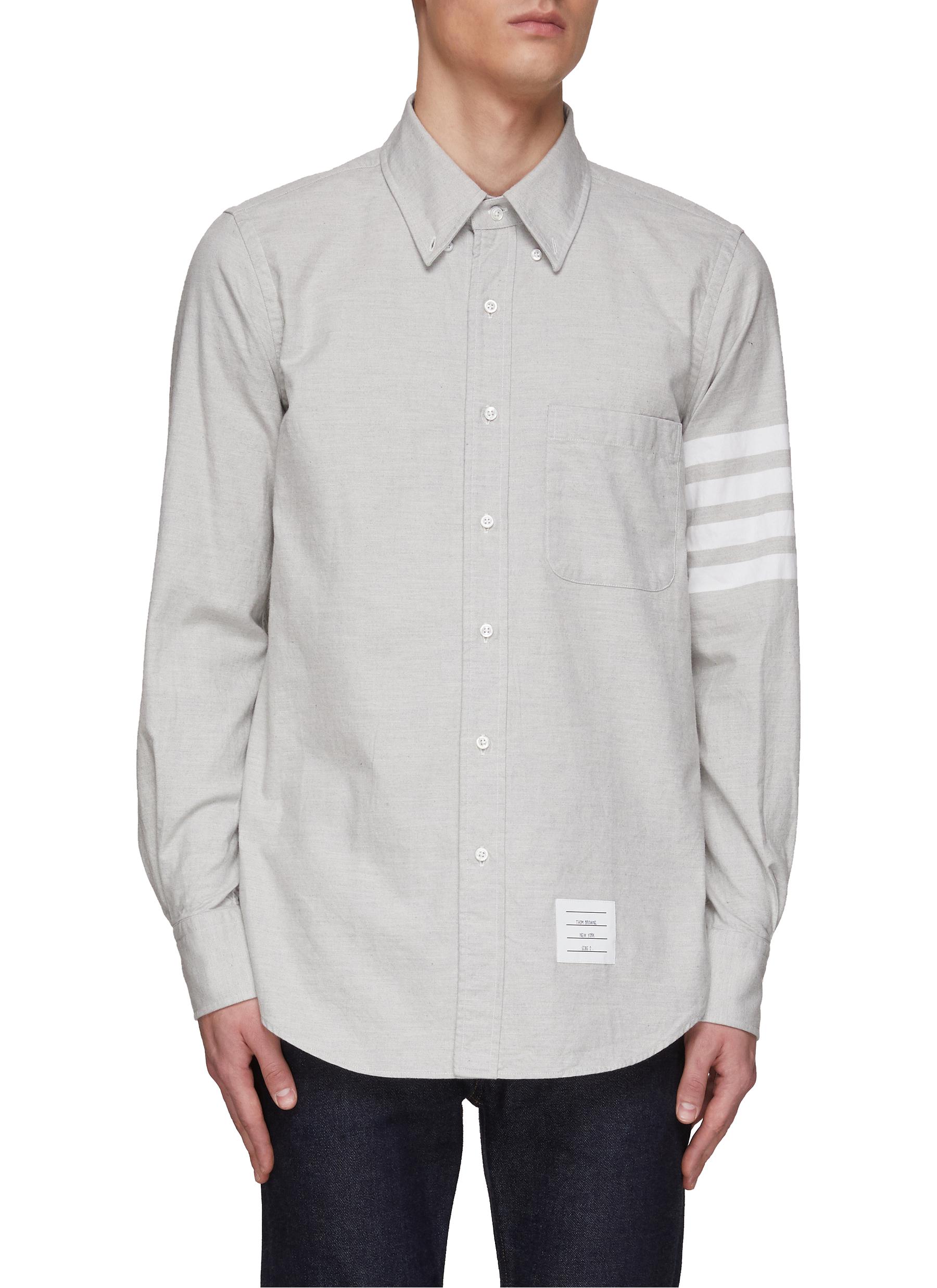 THOM BROWNE | 4-Bar Stripe Flannel Shirt | GREY | Lane Crawford