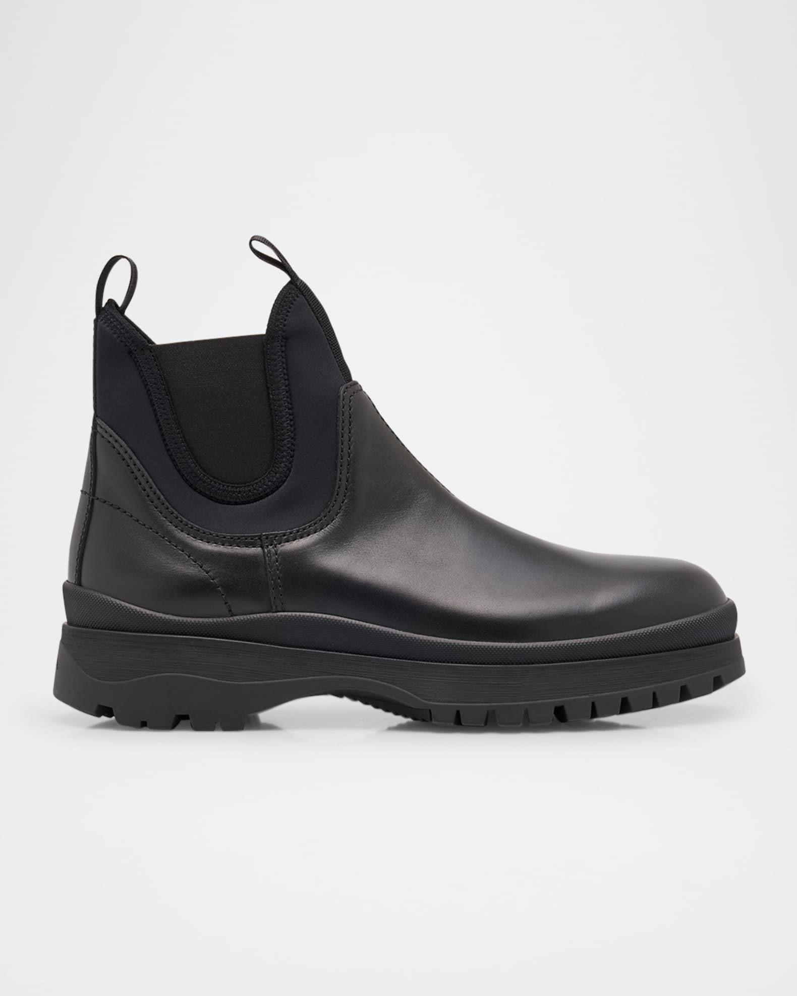 Prada Men's Brixxen Leather and Neoprene Chelsea Boots | Neiman Marcus